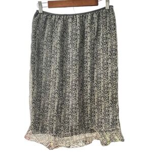 ADAMO Snakeskin Print Midi Skirt Sheer Overlay Elastic Waist L